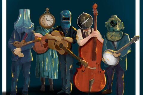 You Me Everybody band graphic. Illustrated bodies with instrument heads